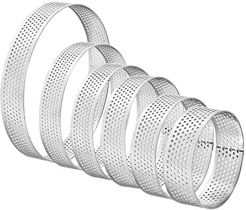 6 Piezas Anillo De Tarta De Mousse, Molde De Pastel Perforado, Redondo Anillo de Mousse de Pastel de Acero Inoxidable, Cortadores Círculo para Hornear DIY (6 pcs)