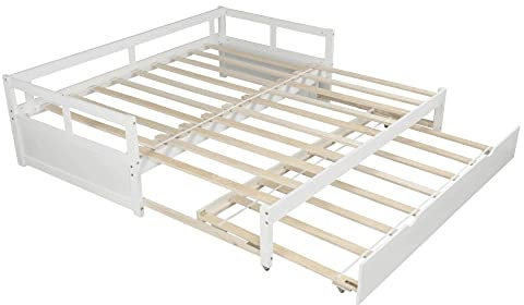 n/a Minimalistische Schlafzimmermöbel aus Holz, Betten, Gestelle, ausziehbares Tagesbett mit Trundle, Holz-Tagesbett mit Trundle, Weiß