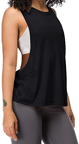 Dam träning fitness tanktops skurna ärmlösa gym yoga drift sportiga skjortor, svart, M