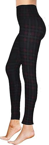High Waisted Full Length Workout Not See Through Leggings Capri Shorts Soft Stretchy(Dark Plaid, S-M)
