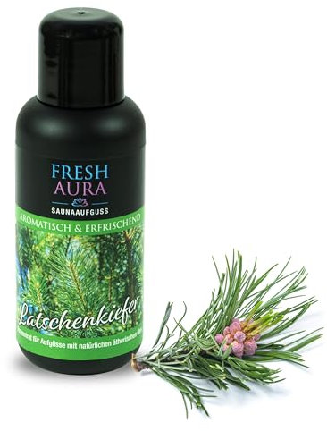 FRESH AURA Saunaaufguss – Sauna Aufgussmittel mit Latschenkiefer und natürlichen ätherischen Ölen – Sehr ergiebiger und langanhaltender Saunaduft – erfrischend aromatisch | Made in Germany (100ml)