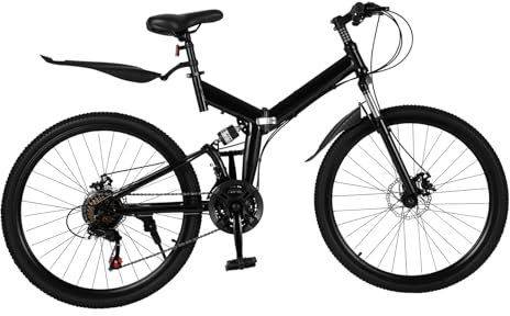 Areao 26 Zoll Faltrad Klapprad 21 Gang Mountainbike, Vollfederung Scheibenbremse Bike, Carbon Stahl Faltrad für Erwachsene, Tragbares Mountainbike, Höhenverstellung mit Doppelscheibenbremse