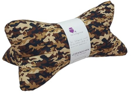 Leseknochen Nackenkissen Totenköpfe bequem und waschbar! Handgestopft und genäht in Deutschland - Nutzbar als Nackenrolle Kissen Nackenrolle (Army Braun)