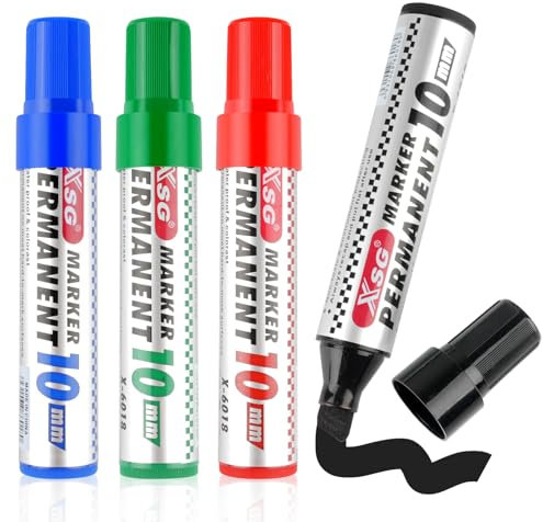 Deepton Permanentmarker, Schwarz, Rot, Blau, Grün 4 Farben Permanent Marker, 3-10 mm Keil-Spitze Wasserfest, Wischfest, Farbecht Schnell-Trocknend für Glas, Kunststoff, Metall, Holz (4 Farben, 10mm)