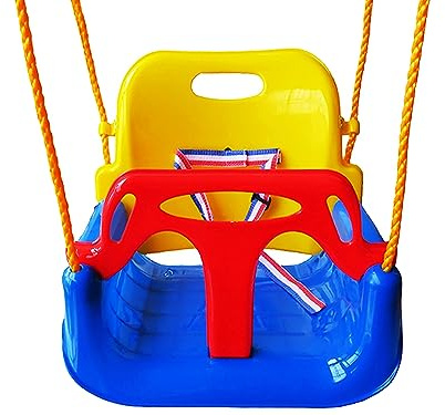 Balancelle pliable 3 en 1 pour bébé et adolescent avec crochets à pression pour la maison, le jardin, la terrasse, l'intérieur et l'extérieur (chaise bleue + main courante rouge)