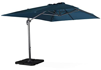 Alice's Garden - Parasol déporté rectangulaire bleu canard 3x4m + dalles à lester 50x50cm