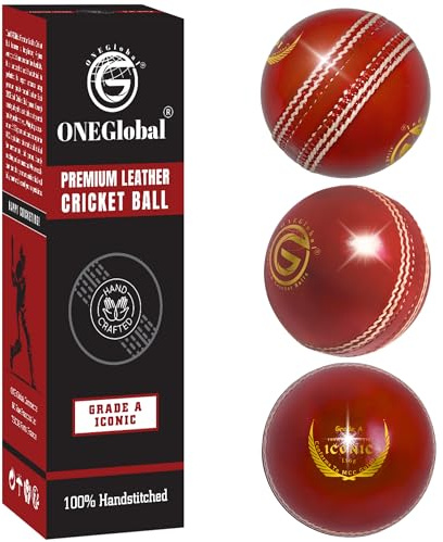 ONEGlobal Iconica palla da cricket in pelle, 100% cucita a mano, 156 g, struttura impermeabile in 4 pezzi, palline da cricket dure di qualità