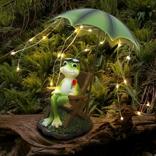 Solar Frosch Statuen Outdoor Garten Dekoration - Lustig Frösche In Den Hof Figuren Ornament mit Solar Ein Schirm, Outdoor Tierfigur Deko Für Draußen Terrasse Rasen Haus, Geschenk für Mutter/Mädchen