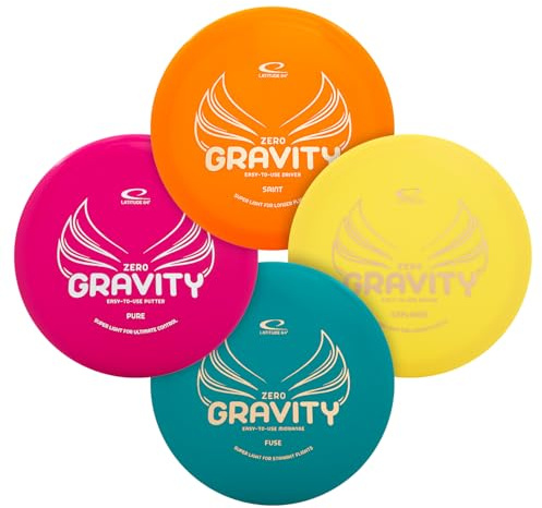 Latitude 64 Gravity Discgolf-Set für Anfänger, 4-teiliges Discgolfscheiben-Set, rein, Sicherung, Explorer, Saint, leichter, schwimmender Kunststoff für längere Flüge, 120–130 g (Farben können