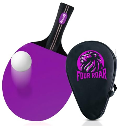 FourRoar | Pala Ping Pong Lila con 7 Capas | Raqueta Ping Pong para Jugadores de Todos los Niveles | Incluye 1 Funda para Guardar la Pala y 1 Pelota