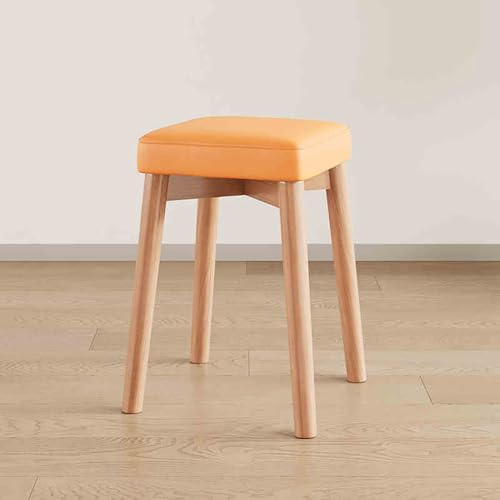 Taburetes de madera portátiles apilables de 18 pulgadas, sillas cuadradas acolchadas sin respaldo con patas antideslizantes, taburetes modernos para el hogar, oficina, escuela, cocina (naranja)