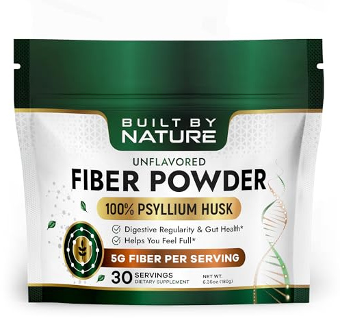 Built by Nature Psyllium Husk Fiber Powder, Unflavored, 30 Servings