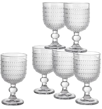 Baroni Home Set 6 pz Calici in Vetro Trasparente Decorati con Rifiniture in Rilievo da 20 CL, Calici per Vino e Acqua Lavabili in Lavastoviglie, 8x8x14,5 cm