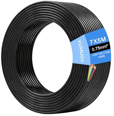 Yuanjoy 7 Trådar 0,75mm² 5 Meter Kabel för Fordon – Multiledningsfästekabel, Rundjordledare, Svart, för Husvagnar, Lastbilar, Släpvagnar
