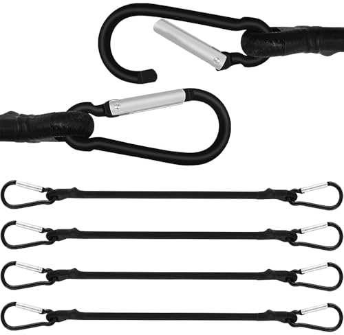 4 Pack Bungee Cord 50 Cm Bungee Straps with Carabiner Hooks | Black,Capacity of 30kg,Quality Full Latex Core,Heavy Duty Bungee Straps for Camping, Bike, Cargo