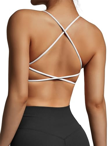 SUUKSESS Women Open Back Padded Sports Bra Strappy Workout Gym Yoga Crops