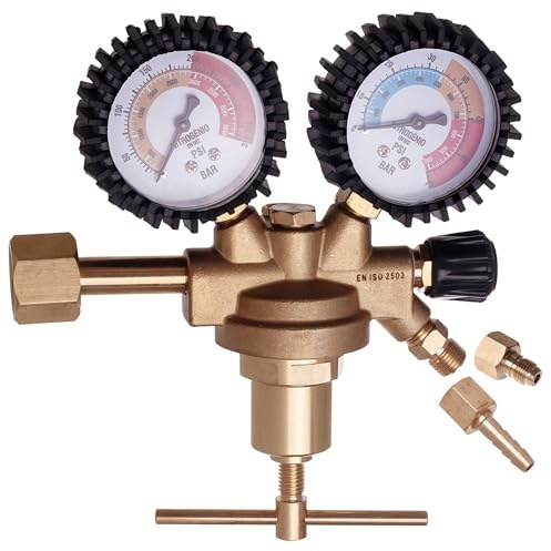 TC TECHNIC Réducteur de pression d'azote 40 bar avec adaptateur SAE, régulateur de gaz en laiton pour N₂ jusqu'à 200 bar, kit avec raccord SAE 1/4, 40 m3/h, manomètre 60 mm