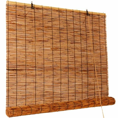 Outdoor Roller Shades for Patio, Blackout Bamboo Roll Up Shades, 28 30'' 36 42 48 50 62 72 77 Cordless Bamboo Blinds for Indoor Windows Porch Privacy Blind Sun Shade(44''W x 64''H)