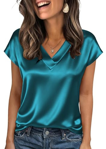 Akiooue Ladies Silk Plus Size Party Tops Size 20 Womens Summer Blouses Blue