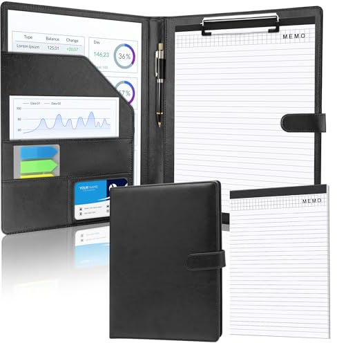 Yurifaz A4 Clipboard Folder with Legal Pad, Multifunctional A4 Clipboard with Magnetic Closure Cover, Faux Leather Clipboard for Office, Hospital, School, Pregnancy Records and Sheet Music（Black）