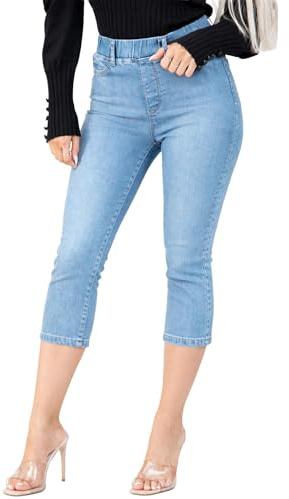 989Zé ENZO Womens Jeans Cropped Casual Cotton Skinny Fit Stretch Leggings Elasticated Waist Denim Trouser Summer Pants