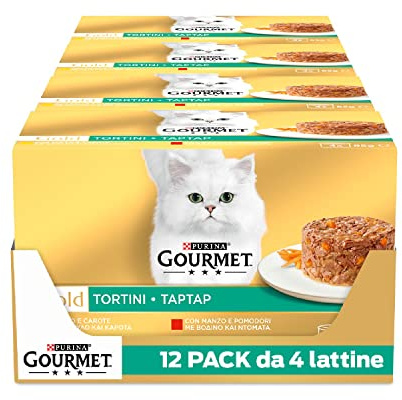 GOURMET GOLD Cibo umido per gatti adulti Tortini con Pollo e Carote e Manzo e Pomodori, 48 lattine da 85g