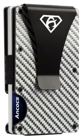 Ancocs Carbon Fiber Credit Card Holder Minimalist Design with Metal Money Clip -NFC RFID Blocking Slim Metal Wallet Purse Card Organizer for Men Silver