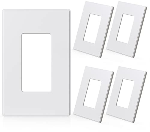 ELEGRP 1-Gang Screwless Decorative Wall Plates, Mid-Size Unbreakable Thermoplastic Faceplate Cover for Decorator Receptacle Outlet Switch, UL Listed (5 Pack, Matte White)