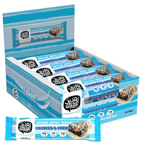Yubi Bar – Cookies & Cream Protein Bars, 12 x 35g | 99 Calories, High Protein, Low Sugar, High Fibre, Gluten Free and Dairy Free, Healthy Snacks/Nutrition Bar