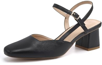 Rilista Women's Slingback Chunky Low Heels Closed Toe Heel Wedding Party Dress Pumps Shoes Black