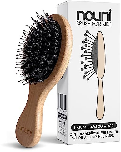 Kinderbürste aus Bambusholz mit Wildschweinborsten | Kids Brush: ohne Ziepen | Premium Baby-Massage-Kamm | Haarbürste von nouni