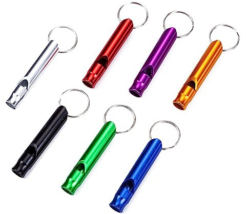 WeddHuis 7 Pièces Sifflet d'Urgence de Survie en Plein Air en Aluminium avec Porte Clés Adapté à la Formation de Camping