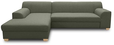 DOMO. collection Divano ad angolo Tinos, piccolo divano a forma di L, divano ad angolo, divano ad angolo, 273 x 157 x 74 cm (larghezza x profondità x altezza), verde