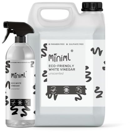 Miniml Eco White Vinegar Cleaning Unscented Bundle 750ml Spray Bottle + 5L Refill Jerry Can All Natural Multi-Surface & Multi-Purpose Cleaner Limescale Remover Laundry Softener 100% Vegan Cruelty Free