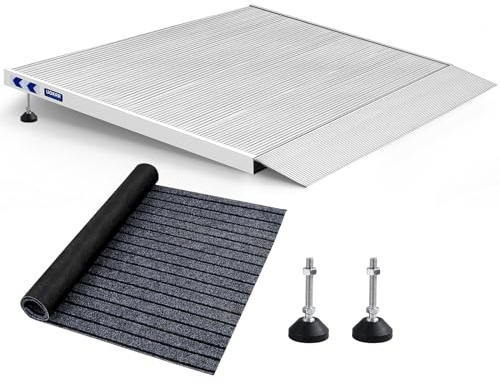 UOKRR Threshold Ramp for Wheelchairs, 3.4-7.1 Rise and 36×36 Platform Aluminum Wheelchair Ramp, Door Threshold Ramps with a Non-Slip Thick Door Mat