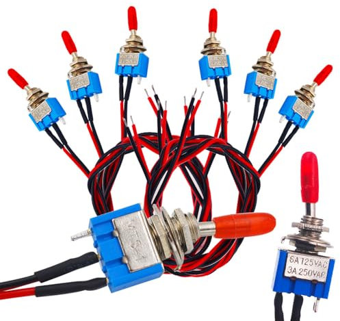 Senvenelec Lot de 6 mini interrupteurs à bascule pour voiture avec interrupteur pré-câblé, 2 positions, 3 V, 5 V, 12 V, 220 V, 240 V, convient pour voitures, camions, bateaux et tableaux de bord