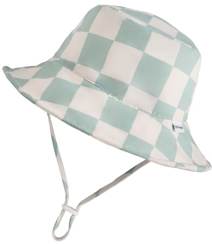 Tiny Twinkle Baby & Toddler Sun Hat | Adjustable Brim UPF 50+ Bucket Hat for Infants & Kids | Lightweight Quick-Dry Sun Hat for Outdoor, Beach & Swim (Sage Checkers, 9-18M)