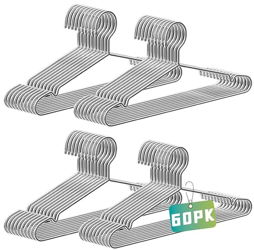 BGRQRIQ Wire Hangers 60 Pack, Heavy Duty, Space Saving, Stainless Steel, Silver, 16.5inches Closet Hangers for Hanging Coats, Suits, Jackets, Shirts,T-Shirt