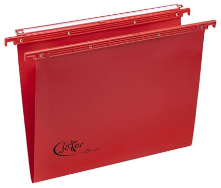 Joker® by Bertesi, Lotto di 25 Cartelle Sospese Top di gamma per Cassetti, in Cartone 270 gr/mq, Portaetichette Lenticolare già Montato, Interasse 39 cm, Fondo a V, Rosso, Cod. 400/395 Link -A4