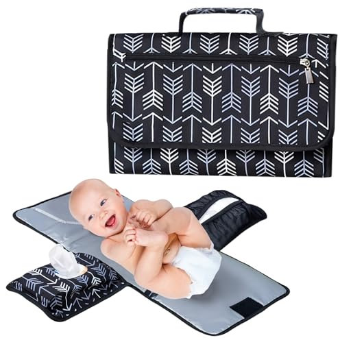 WANDGU Portable Tapis à Langer: Matelas à Langer Pliable avec Distributeur de Lingettes et Coussin pour Tête, Matelas à Langer Portable et Imperméable avec 3 Poches pour Maison, Extérieur, Voyage