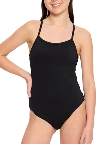 Modibodi Leakproof Period Swimwear for Teens - Thin Strap One-Piece Performance Swimsuit - Light Absorbency 20 ML Black Y10-12