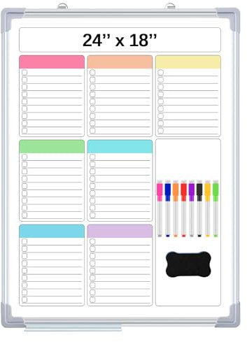 Lincia Magnetic to Do List Whiteboard for Wall 24 x 18 Large Weekly Dry Erase Board, Hanging Double-Side White Board Calendar for Planning Drawing Memo Home Kitchen Office(Pleochroic)