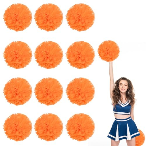 12 pezzi pom pom cheerleading, pom pom cheerleading con fori per le dita Metallic Foil Cheer Pom Pomsfor Dance, Matches (arancione)