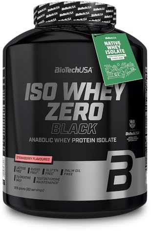 BioTechUSA Iso Whey Zero Black | med kreatin, zink, vitamin B3 och aminosyror | 90% protein | sockerfri, laktosfri, glutenfri, 1816 g, Jordgubb