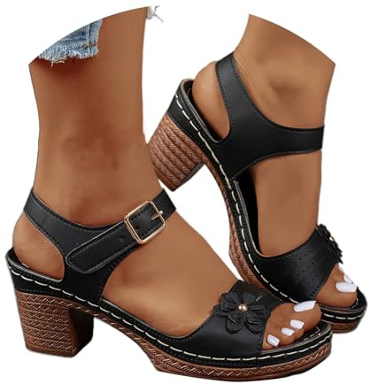 Sonnena Sandalias ortopédicas de cuña para mujer, ligeras, clásicas y cómodas, con plataforma abierta y tacón bajo, transpirables