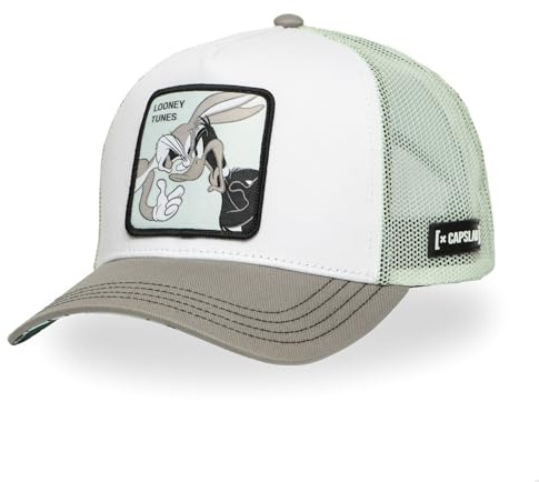 Capslab Bugs Bunny et Daffy Duck Looney Tunes Blanc Gris Casquette de Camionneur Réglable