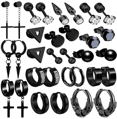 16 Pairs Black Earrings
