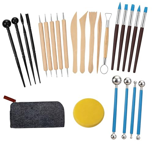 25 Pcs Polymer Clay Tools Sculpting, Pottery Tools for Clay Sculpting Toolss, Air Dry Ceramic Pottery Modeling Sculpture Modelling Carving Tool Kit, DIY Art Crafts Accessories, with Carrying Case