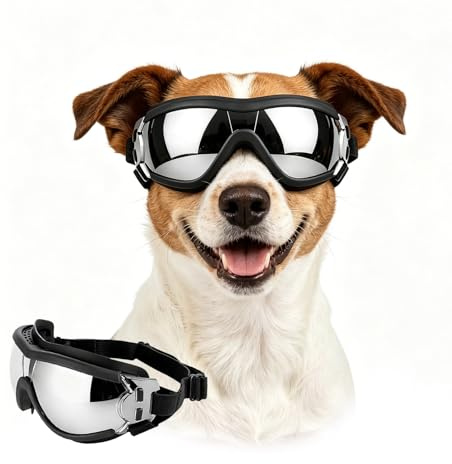 Enjoying Occhiali da sole per cani di piccola e media taglia, protezione UV, per cani di taglia media, antivento, antipolvere, protezione per gli occhi del cane, per ciclismo, guida, cinghie
