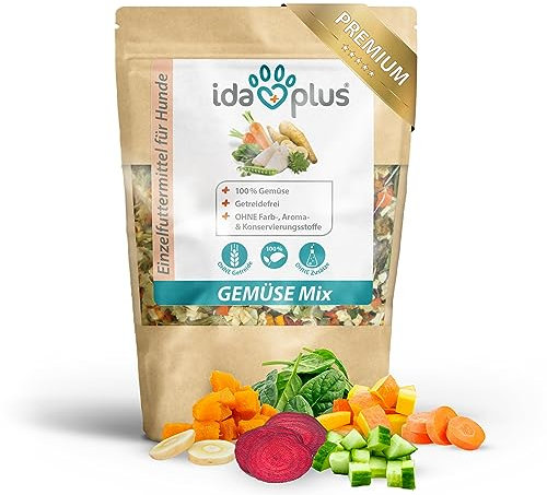 Ida Plus Gemüse-Mix 1Kg XXL Packung – Barf Trocken Gemüseflocken für Hunde – Getreidefrei & ohne künstliche Zusätze – 100% natürlich – mit Vitaminen und Mineralien - ausgewogene Rohfütterung – Barf